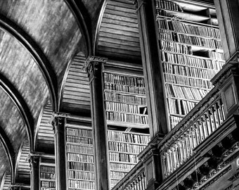 Library Book print Trinity College Black and White Bibliophile Arch Decor Art Photo