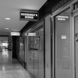 Hathaway&#39;s Diner Downtown Cincinnati OH Ohio Auntie Anne&#39;s Signs Black and White Americana Art Photography  Print