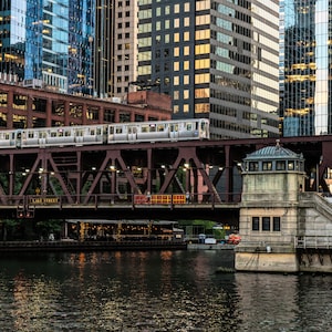 Chicago Skyline Train Cityscape Art Photography Print