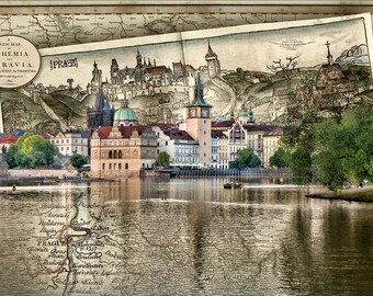 Prague Czechia Czech Republic Bohemia Travel Map Art Photo Print Collage