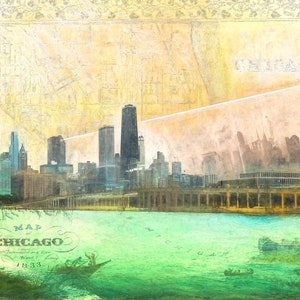 Chicago Illinois Travel Map Skyline City Art Photography Print