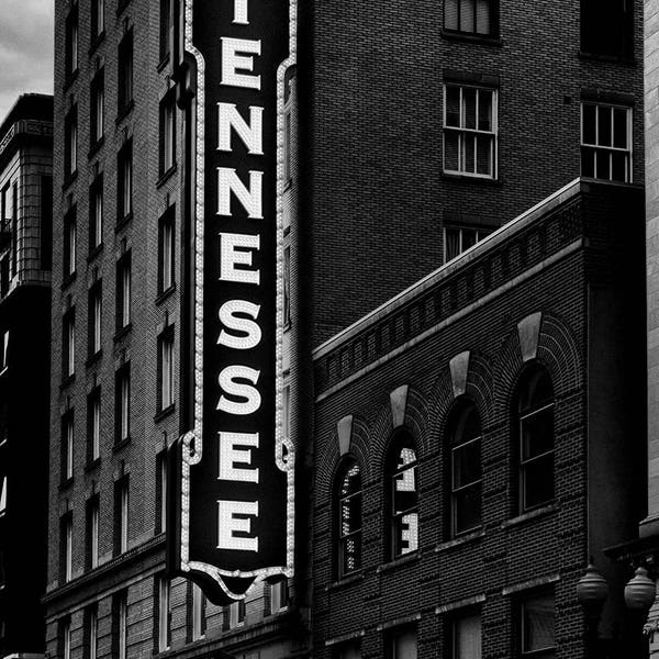 Historic Tennessee Theatre Sign Marquee Black and White Landmark City Night Knoxville Tennessee Americana Photographic  Print