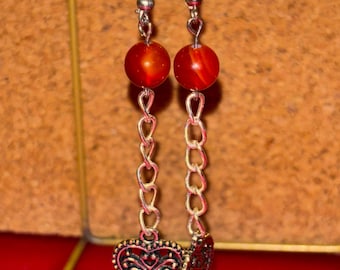 Chain dangle heart earrings