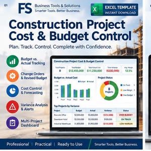 Construction Project Cost Control Excel Template | Construction Budget Tracker, Cost Management & Project Forecast