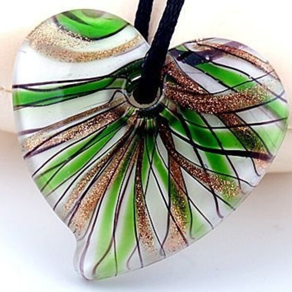 1pcs Linear Heart Murano lampwork Art Glass Pendant bead Necklace