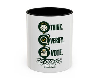 Think Verify Vote Accent Mug | GroundedVote Civic Engagement Coffee Cup