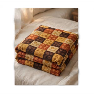 Cozy Fall Blanket 50x60, Autumn Patchwork Quilt Throw Blanket