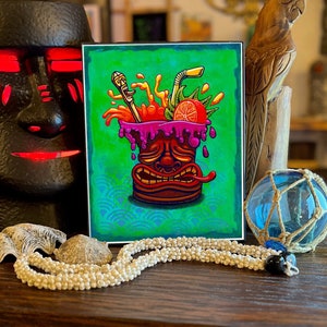 Tiki Mug Art Print for Home Tiki Bar Decor Volcano Lava Artwork Living Room Wall Art Funny Booze Print of Tiki Drink Garnish Cool Art Hawaii