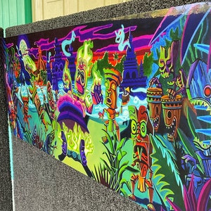Tiki Luau, Tiki Art Aluminum Print, 12x36 tiki bar decor, tiki wall art, tikis, tiki illustration, Aluminum Print, Wall Art, Beach Art
