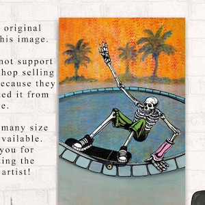 Skateboarder Skeleton Art Print: Street Skater Boy Gift