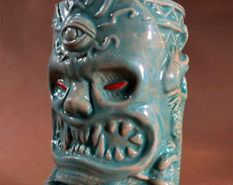 Tiki Mug Ceramic Valentine for Him Stoneware Gothic Coffee Mug for Horror Lover Gift for Home Tiki Bar Decor Scary Skull Mug Beer Drinking