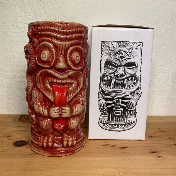 Tiki Mug Barware Gothic Creepy Decor for Tiki Bar Zombie Gift Voodoo Goblet Stoneware Ceramic Stein Beer Tankard Mayan Deity Hawaii Cocktail