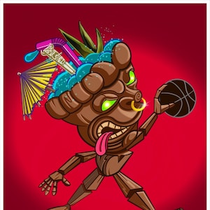 Air Tiki Mug Art Print, Basketball Art, Tiki Art, Tiki Print, Tiki Bar, Basketball fan, Basketball Tiki, tiki wall art, man cave art, bulls