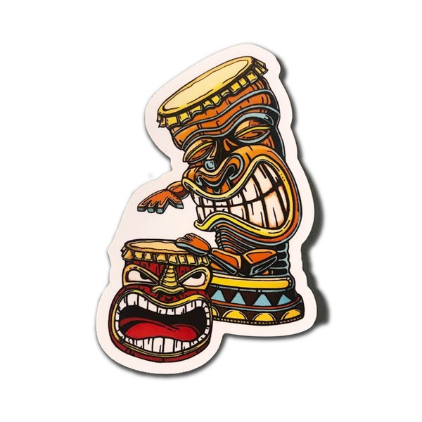 Sticker tiki batteur bongos conga tambours djembé cercle tikibar tasse tiki autocollant découpé pour ordinateur portable ou bouteille d'eau art tambour Pahu