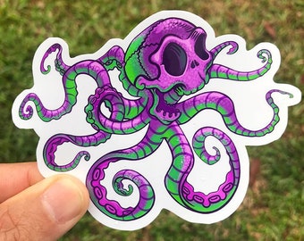 Skull Octopus Vinyl Sticker: Waterproof Art Decal