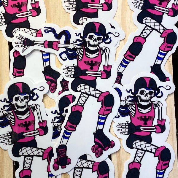 Roller Derby gift Roller Derby Sticker Skeleton on Roller Skates Roller Derby Skating Skeleton roller skate bag sticker for roller skater