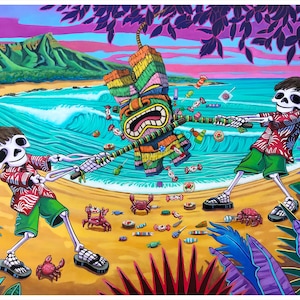 Tiki Pinata, Day of the Dead Tiki Art, Tiki bar, Tiki Birthday, Art Print, Birthday Gift, Christmas gift