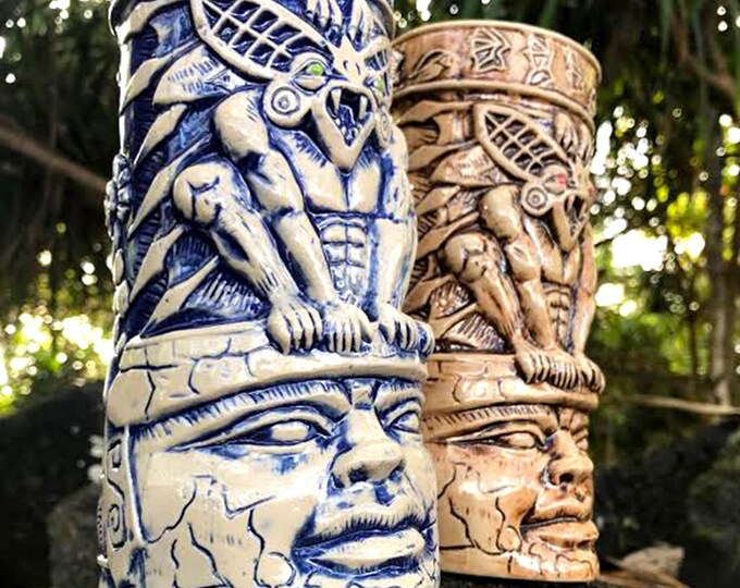 Tiki Mug Set of 2, Tiki Mugs, Tikis, Olmec Heads, Tiki Bar, Tiki Style
