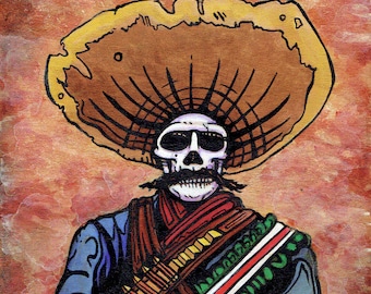 Regalo per la festa del papà, stampa artistica di Zapata, decorazione della rivoluzione messicana per l'arte murale zapatista, opera d'arte del Giorno dei Morti in Messico, poncho scheletro di Zapata