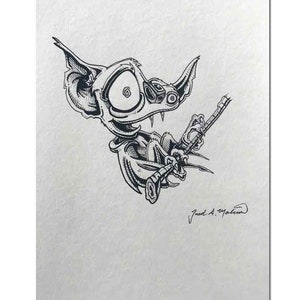 Cute Bat, original Drawing, original art, pen drawing, Bat, Creepy Cute, Christmas Gift, unique gift, wall art