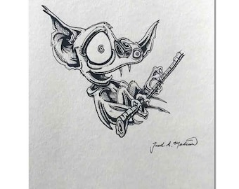 Cute Bat, original Drawing, original art, pen drawing, Bat, Creepy Cute, Christmas Gift, unique gift, wall art