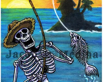 Il Mar Morto, stampa 8x10, pescatore, scheletro di pesca, regalo di Natale, giorno del pescatore morto, ufficio arte, Home Office Decor