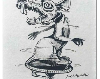 Dizzy Rat, Dessin original, Illustration de rat, rat de compagnie, art original, cadeau de Noël, farce de bas