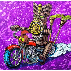 Tiki Motorcycle Art Print: Highway to Hilo, Hawaii