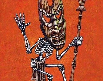 Tiki Dancer, 8x10 Print, day of the dead art, Christmas gift, Tiki god, Tiki, Tiki mask, Tiki bar, Tikis, Tiki Statue, Tiki Torch, Tiki Roof