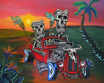 Model Tiki Joy, 8x10 Print, Tiki Torch, Tiki Mask, Day of the Dead Art, Car Culture, Tiki, Hawaii Art, Hot Rod Art, Tiki bar,