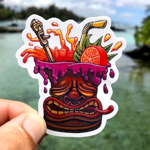 Tiki Mug Vinyl Aufkleber: Wasserfester Cocktail Art Aufkleber