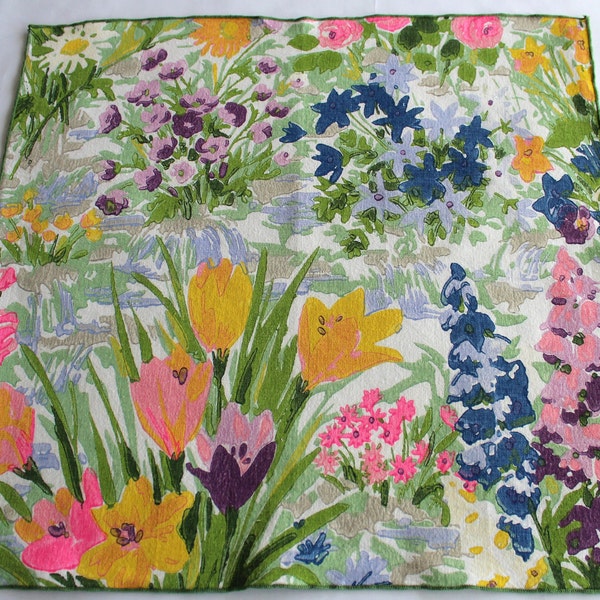 Vintage  Napkins flower garden motif multi color set of three Monet inspired