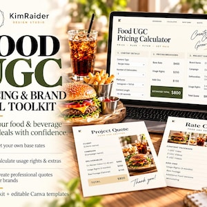 UGC Pricing Calculator for Food Creators, Excel Quote Builder and Canva Rate Card