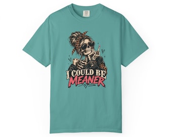 Skull Girl with Bandana 'I Could Be Meaner' T-Shirt | Edgy Graphic Tee