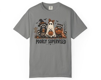 Poorly Supervised Halloween Raccoons T-Shirt | Ghost Pumpkin Design
