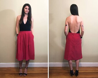 Vintage Long Red Corduroy High Stretch Waist Midi Maxi Skirt Size Medium