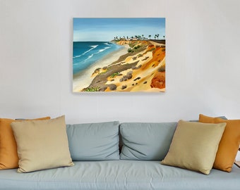 Original One Of A Kind 24" x 30" Acrylic California Carlsbad Beach Landscape Seascape Painting Fine Art Wall Art Home Decor