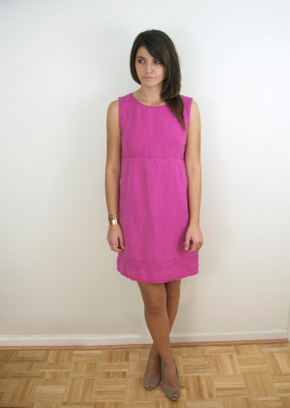 Vintage 1980's Bright Pink Linen Mod Minimalist Sl