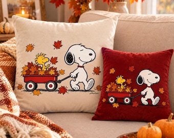 Cozy Fall Velvet Pillow Cover 5 Designs, Autumn Dog & Bird Throw Cushion Case, Double-Sided Envelope Pillowcase, Cute Seasonal Home Decor