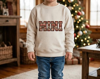 MINI bluza w kratę świąteczną, dziecięcy sweter Holly Snowflake z okrągłym dekoltem, pasująca koszulka świąteczna dla mamy i córki, świąteczny sweter dla dzieci