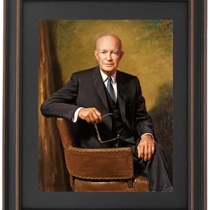 Framed Presidential Portrait of Dwight D. Eisenhower by James Anthony Wills. Handmade in USA. Free Shipping