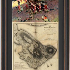 Framed Bunker Hill by Howard Pyle with Bunker Hill Battlefield Map. Standard or Poster Size. Handmade in USA. Free Shipping