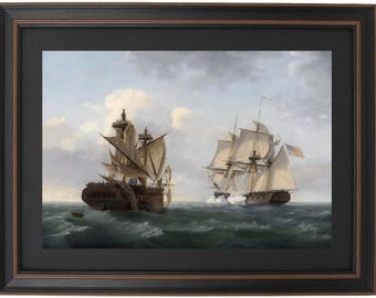 Framed Engagement Between USS United States and HMS Macedonian by Thomas Birch. Standard or Poster Size. Handmade in USA. Free Shipping