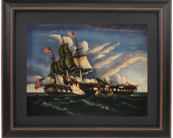 Framed USS Constitution vs. HMS Guerriere by Thomas Chambers. Standard or Poster Size. Handmade in USA. Free Shipping