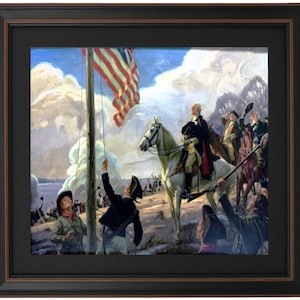 Framed George Washington Witnessing the Raising of the First American Flag, Boston 1776 by Henry Hintermeister. 2 Sizes. Handmade in USA.