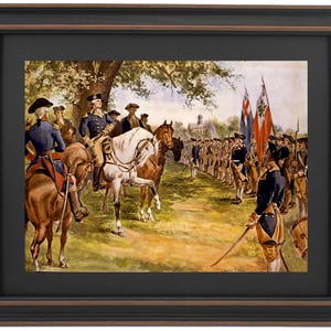 Framed Washington Taking Command by Percy Moran Print: American Revolution Art, Handmade in USA