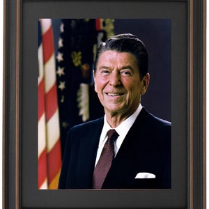 Framed Ronald Reagan Portrait circa 1981. Standard or Poster Size. Handmade in USA. Free Shipping