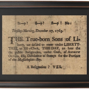 FraFramed Sons of Liberty Broadside 1765. Standard or Poster Size. Handmade in USA. Free Shipping.