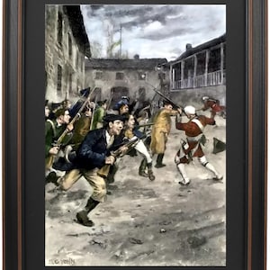 Framed  Capture of Fort Ticonderoga by Ethan Allen and the Green Mountain Boys by Frederick Coffay Yohn. Standard/Poster. Handmade in USA