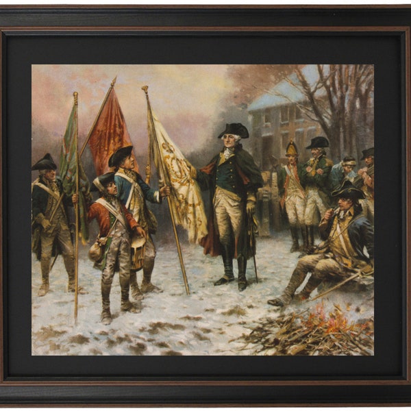 Framed Washington Inspecting the Captured Colors After the Battle of Trenton by Percy Moran. Handmade in USA. Free Shipping